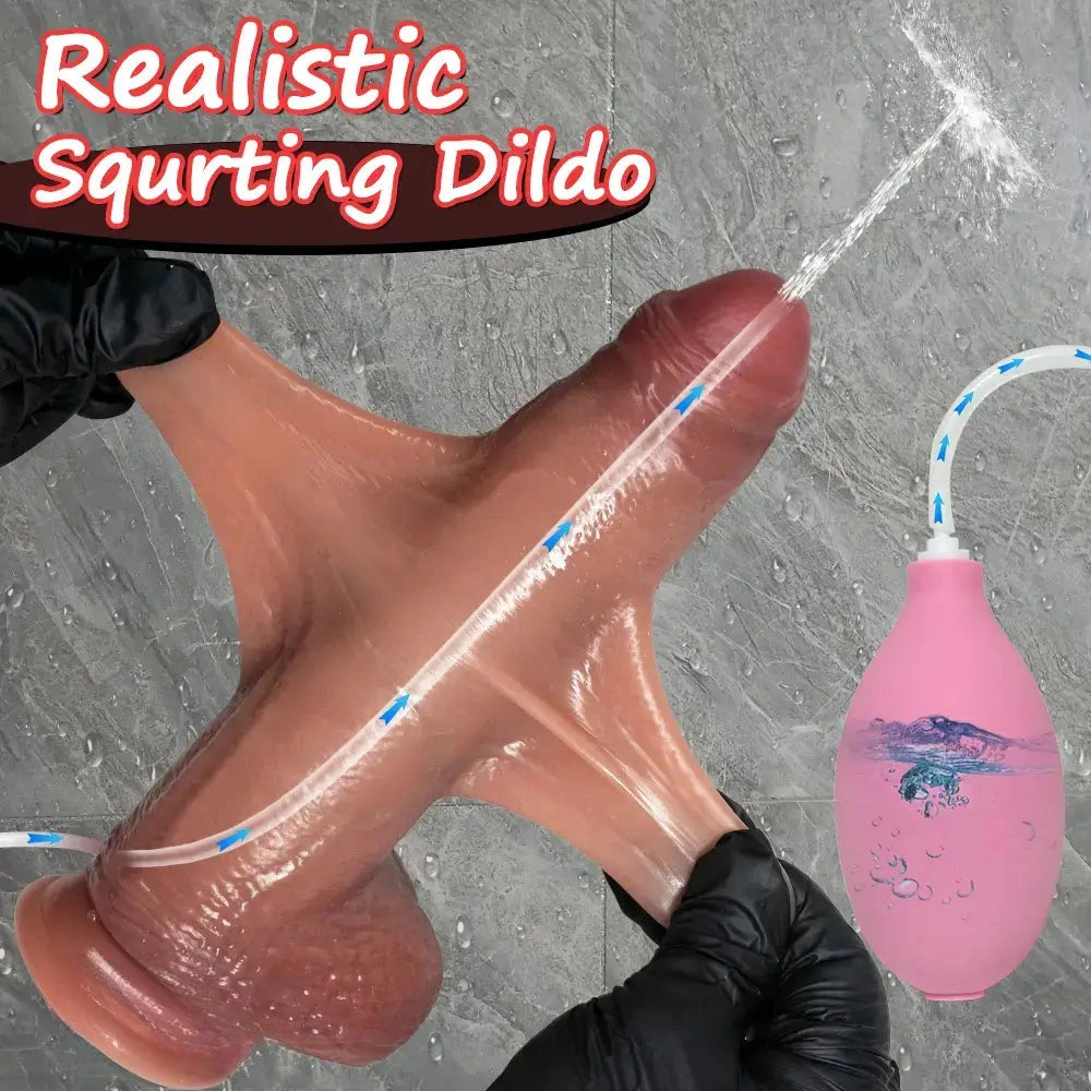 9.05in Realistic Squirting Silicone Real Strap on Dildo With Sliding Skin