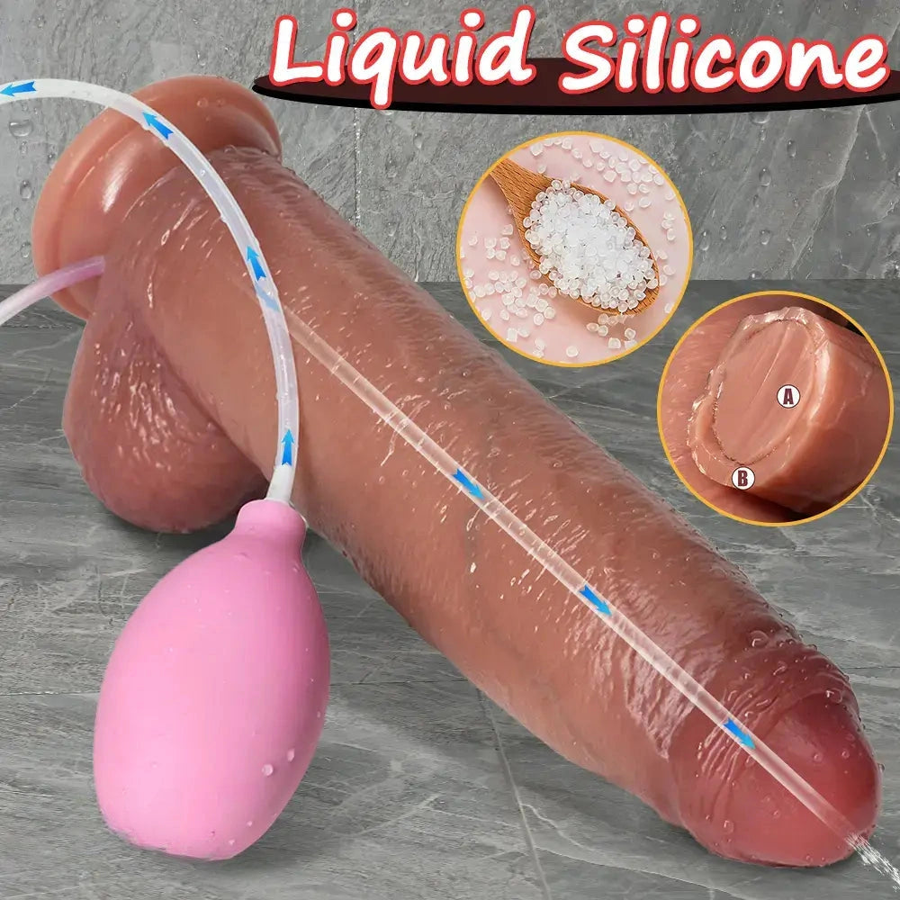 9.05in Realistic Squirting Silicone Real Strap on Dildo With Sliding Skin