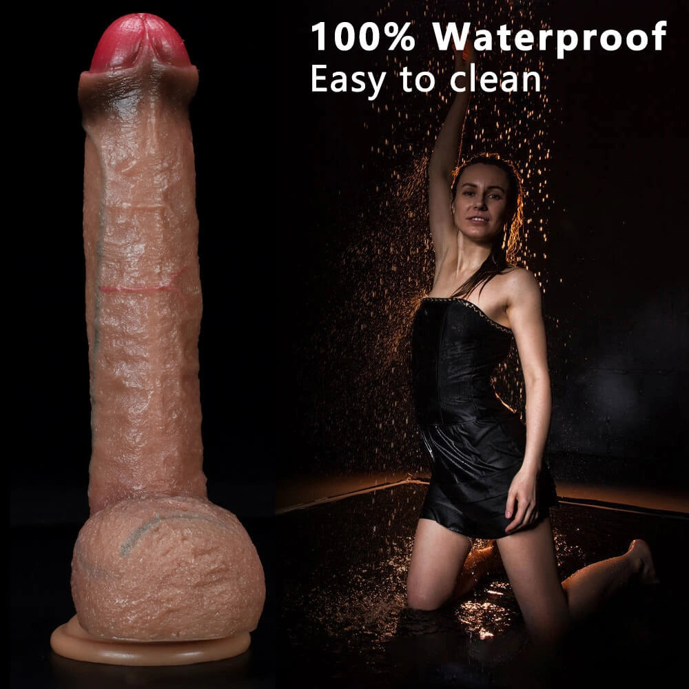 9.05in Soft Silicone Uncut Dildo Real Skin Feeling Dual Layer Dildo
