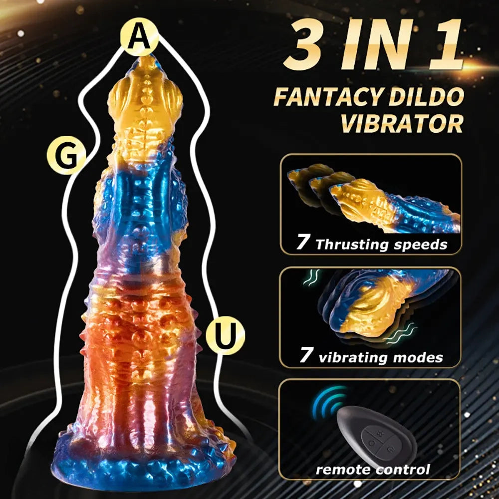 9.05in Thrusting Realistic Animal Monster Vibrating Odd Remote Dildo