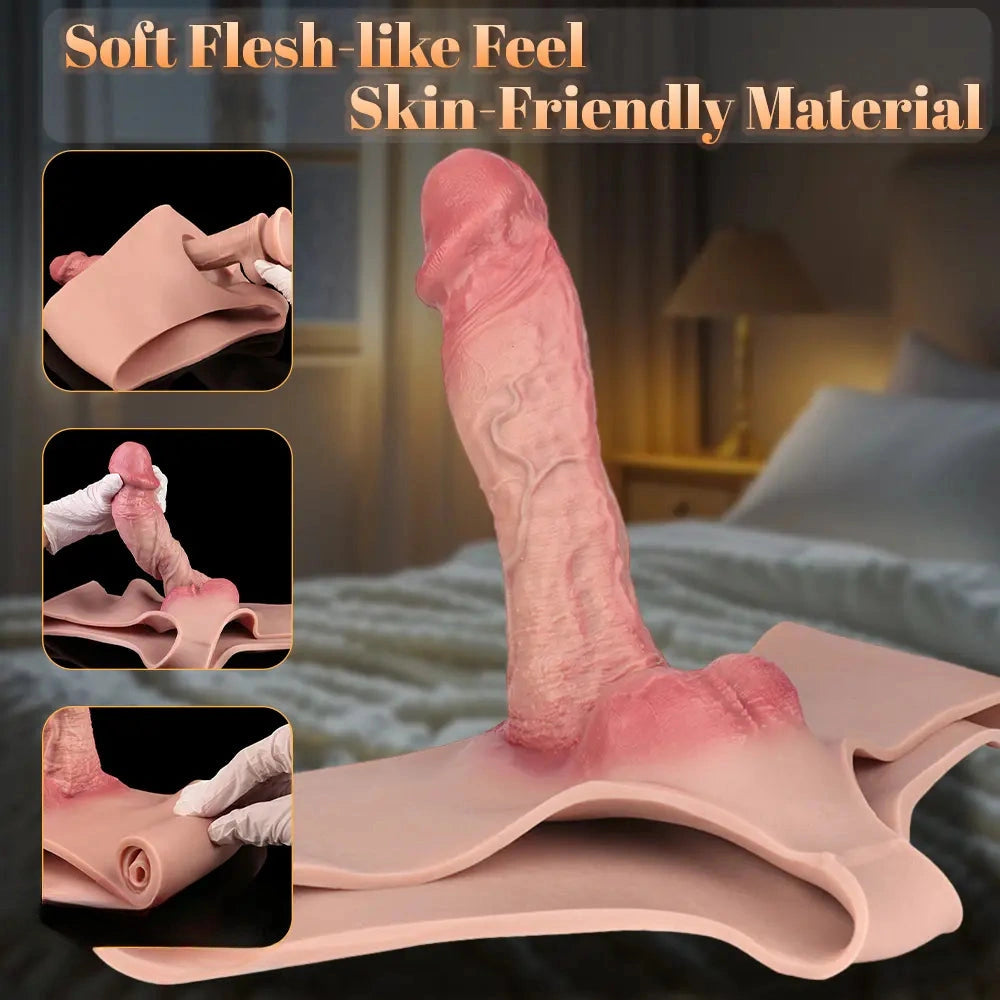 9.06in Hollow Penis Dildo Sleeve Silicone Soft Pants For Vaginal G-Spot