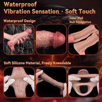 9.06in Vibrating Realistic Remote Silicone Hollow Dildo Sleeve Extender