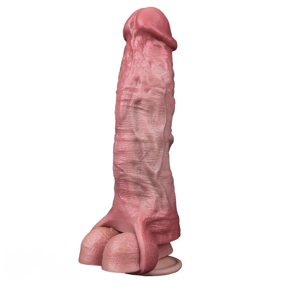 9.06in Vibrating Realistic Remote Silicone Hollow Dildo Sleeve Extender