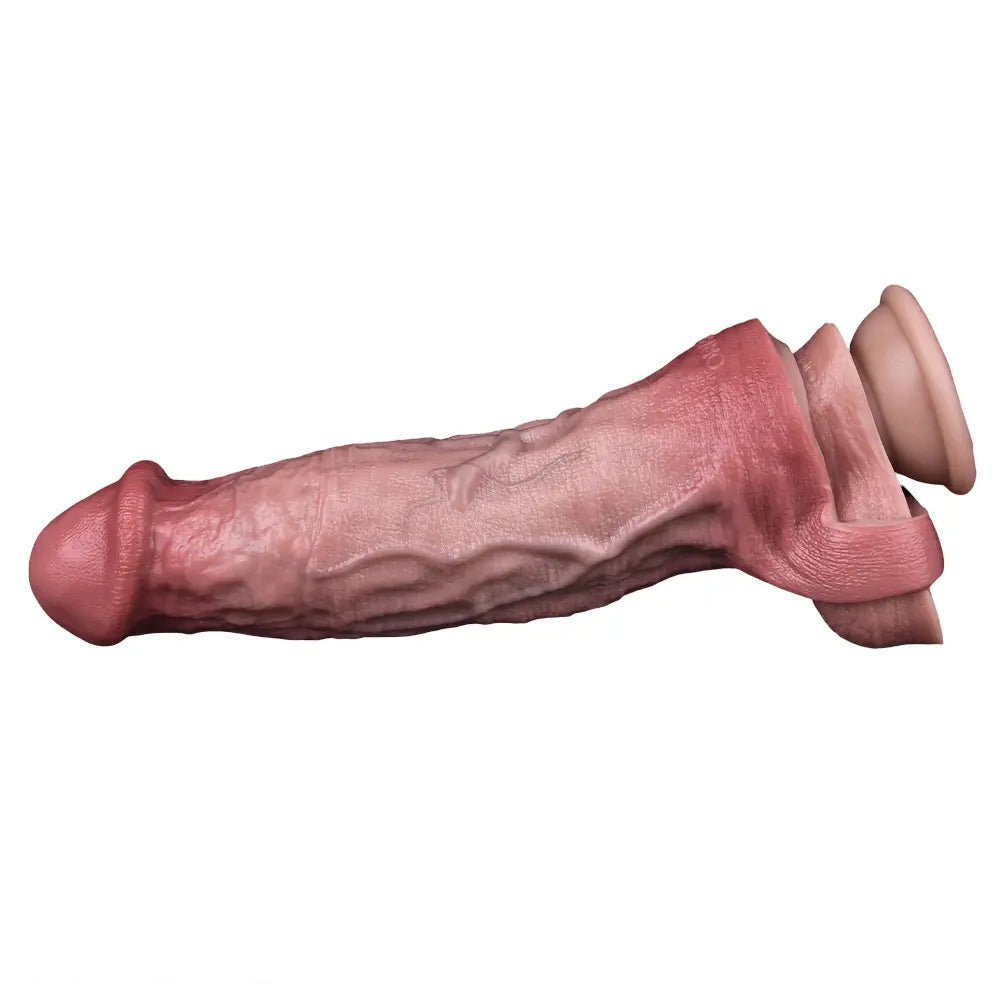 9.06in Vibrating Realistic Remote Silicone Hollow Dildo Sleeve Extender