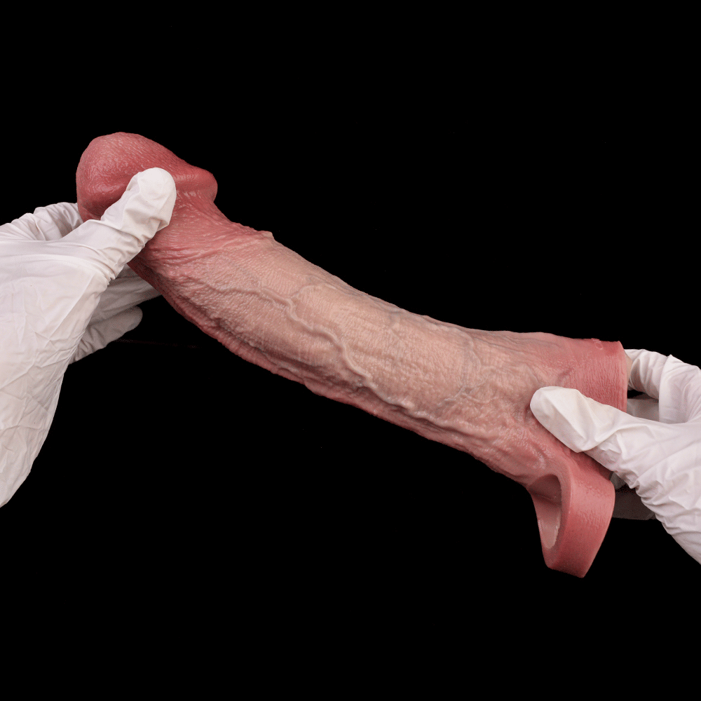 9.09in Vibrating Real Remote Silicone Hollow Dildo Sleeve Cock Extender