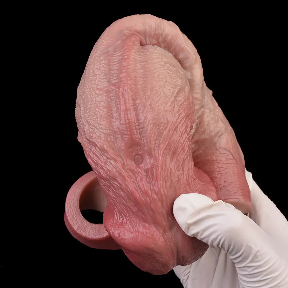 9.09in Vibrating Real Remote Silicone Hollow Dildo Sleeve Cock Extender