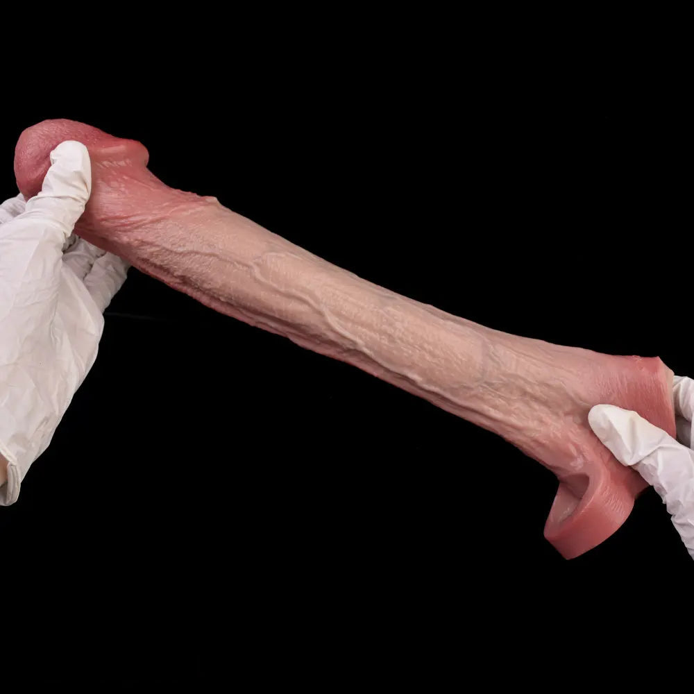 9.09in Vibrating Real Remote Silicone Hollow Dildo Sleeve Cock Extender