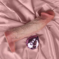 9.09in Vibrating Real Remote Silicone Hollow Dildo Sleeve Cock Extender