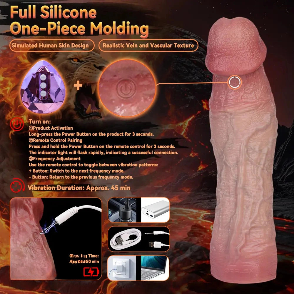 9.09in Vibrating Real Remote Silicone Hollow Dildo Sleeve Cock Extender