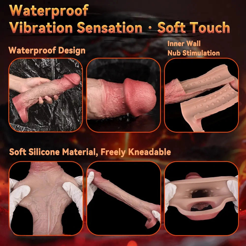 9.09in Vibrating Real Remote Silicone Hollow Dildo Sleeve Cock Extender