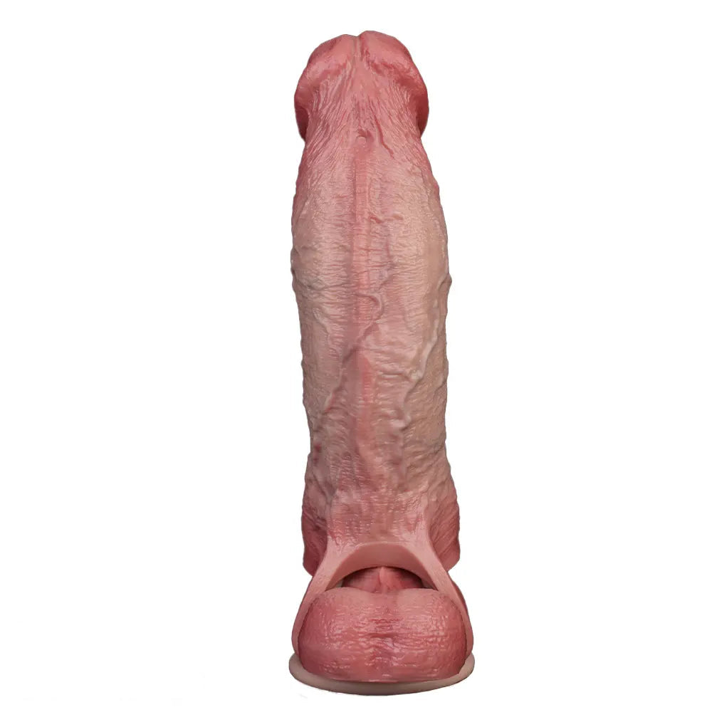 9.09in Vibrating Real Remote Silicone Hollow Dildo Sleeve Cock Extender