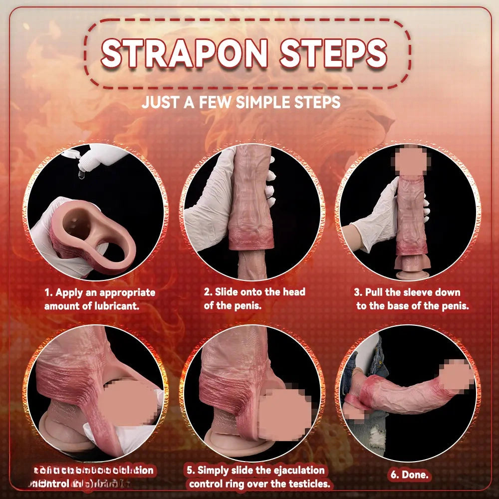 9.09in Vibrating Real Remote Silicone Hollow Dildo Sleeve Cock Extender