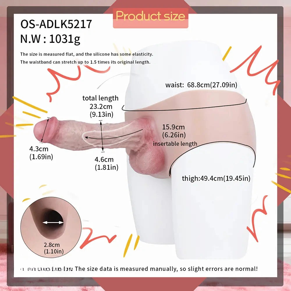9.13in Real Skin Liquid Silicone Hollow Strap on High-Quality Dildo Panty