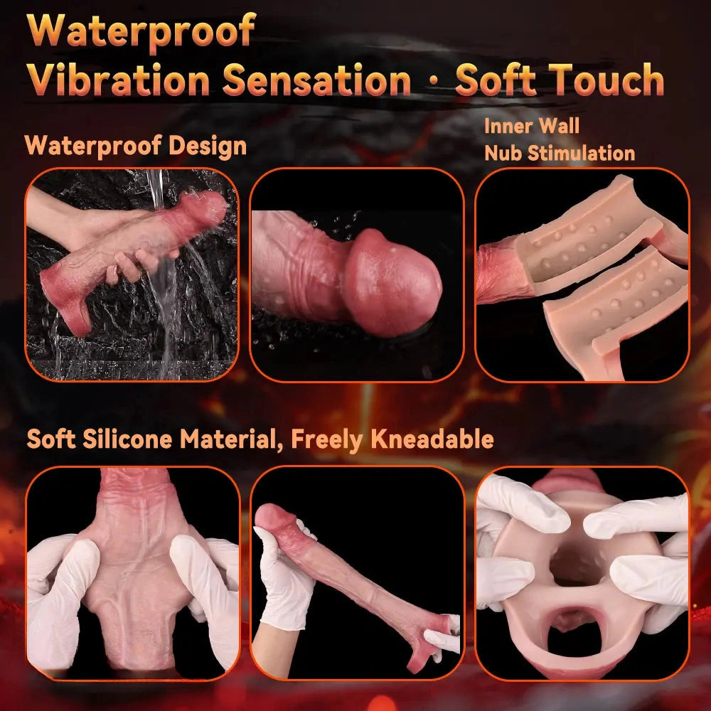 9.13in Realistic Penis Cock Dildo Big Sleeve Extender Retreative Vibrating Tool