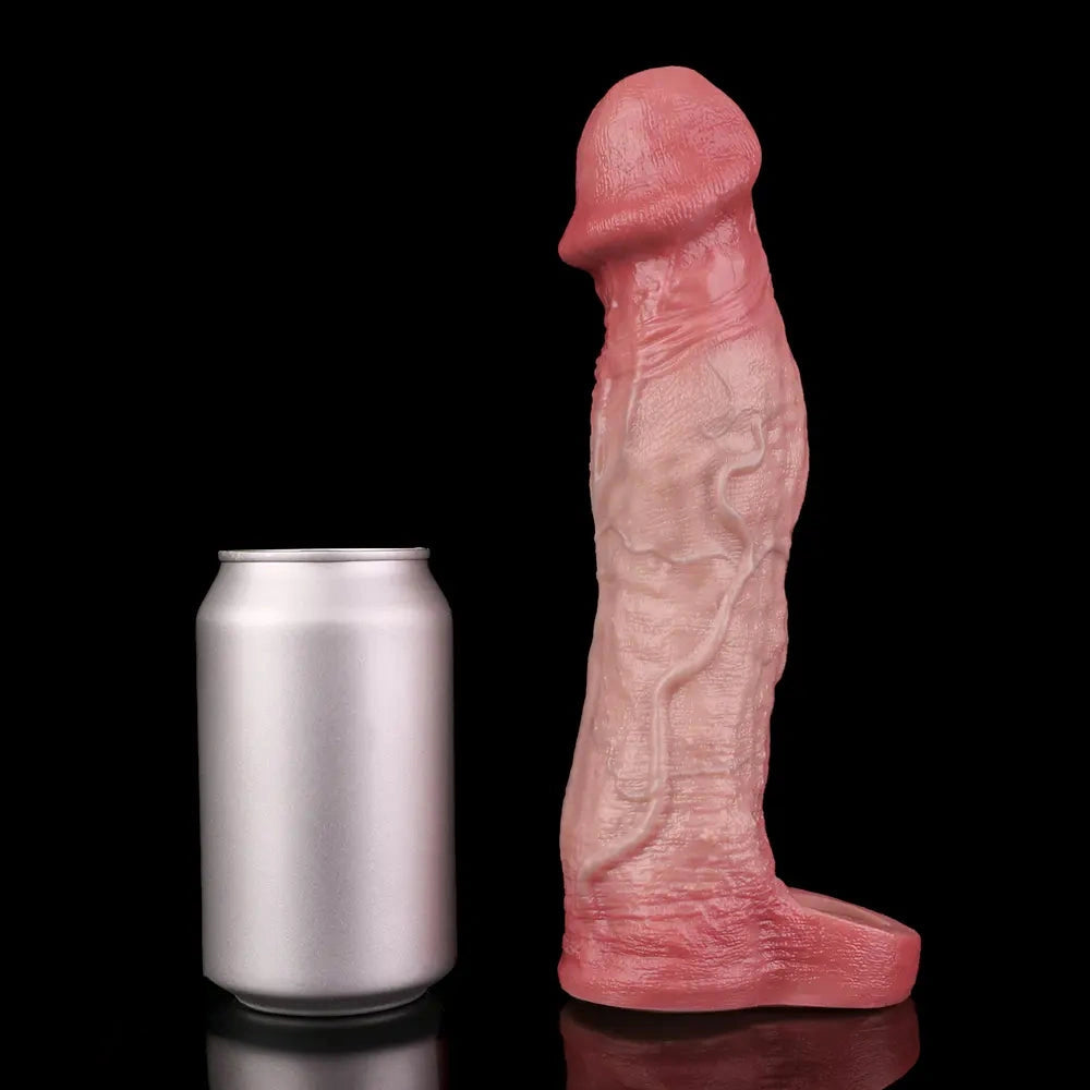 9.13in Realistic Penis Cock Dildo Big Sleeve Extender Retreative Vibrating Tool