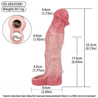 9.13in Realistic Penis Cock Dildo Big Sleeve Extender Retreative Vibrating Tool