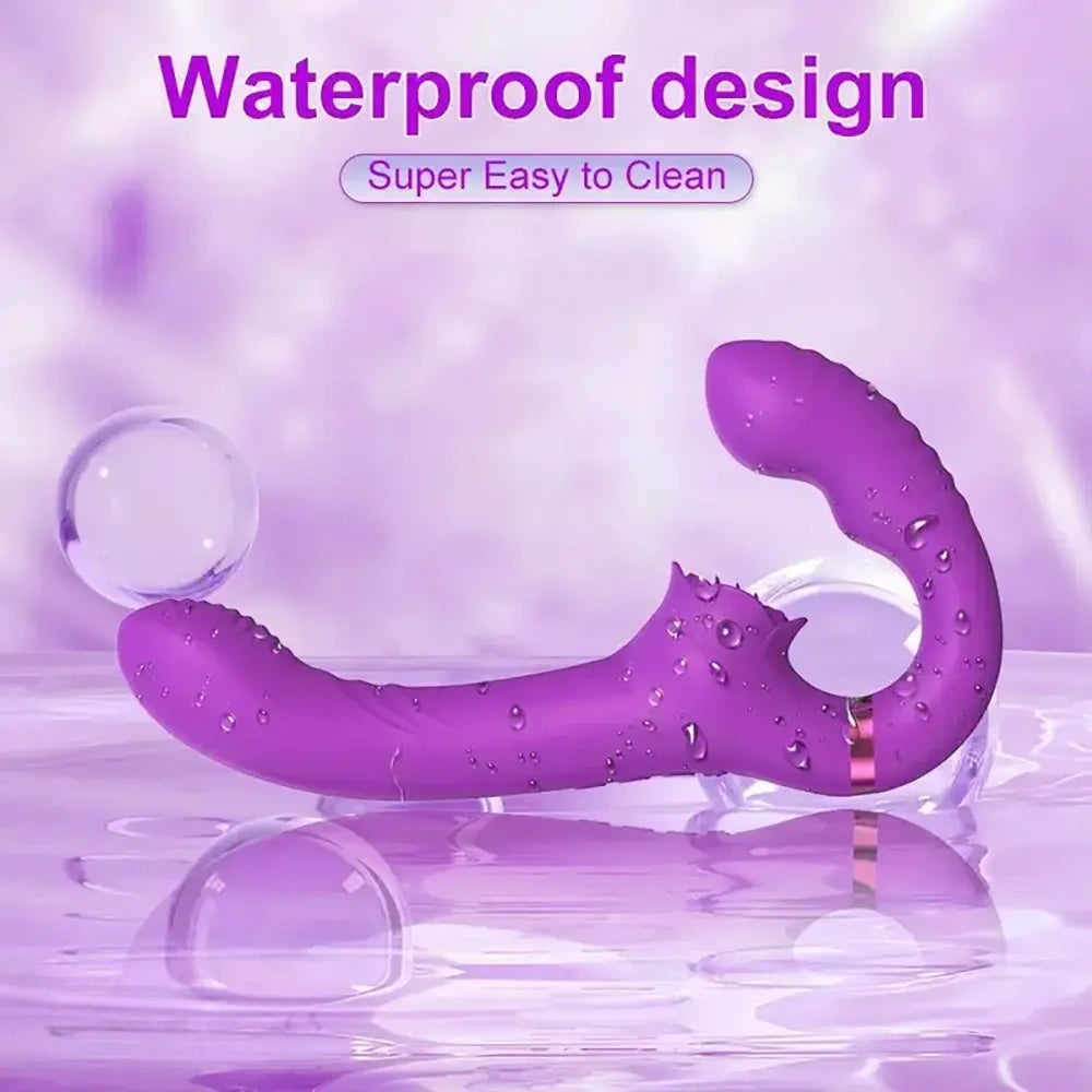9.17in Dual-Head Vibrating Remote Dildo With Tongue Licking Slapping