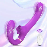 9.17in Dual-Head Vibrating Remote Dildo With Tongue Licking Slapping
