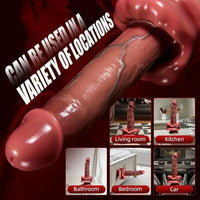 9.1in Large Silicone Thrusting Vibrating heating Dildo With Mouth Base