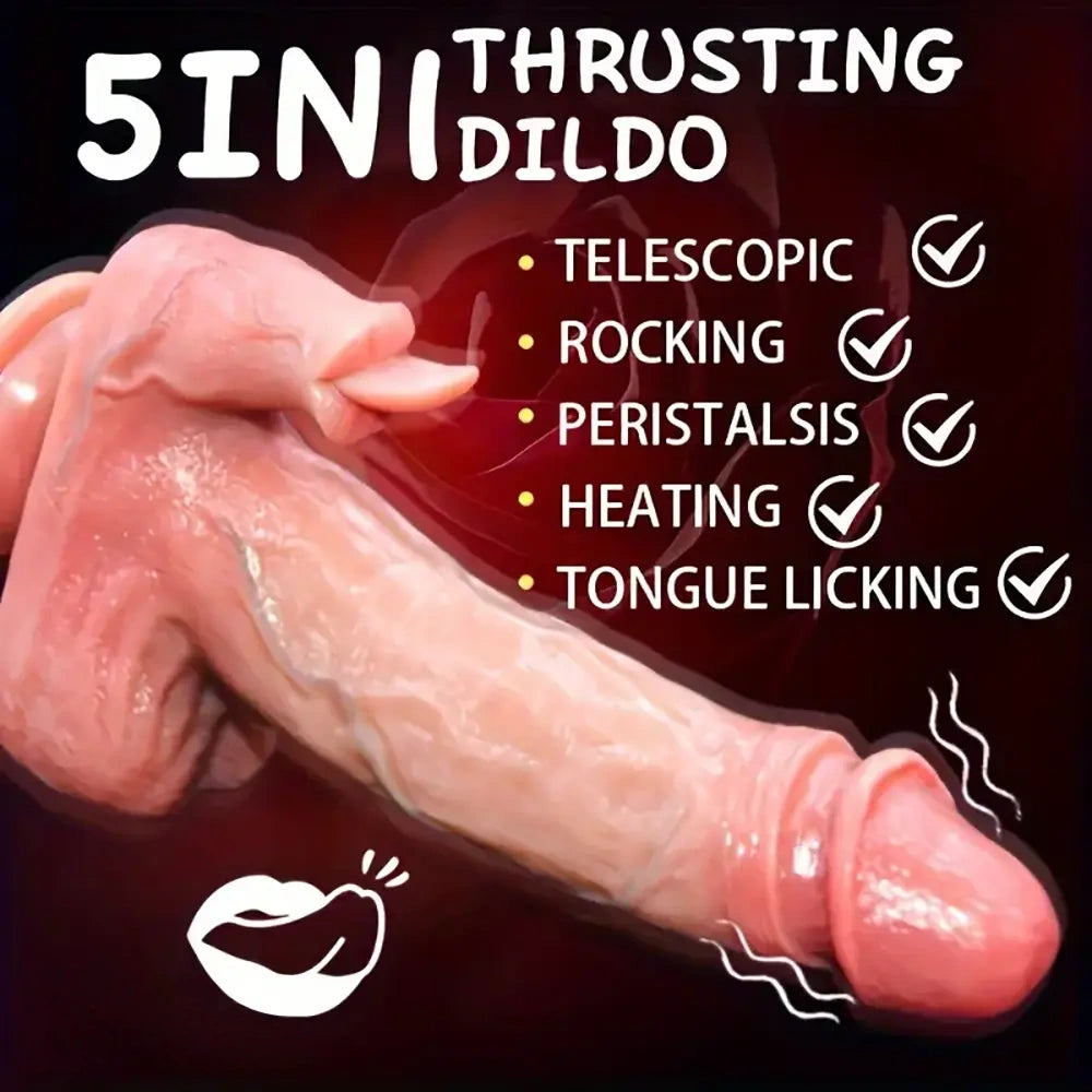 9.25in 5in1 Auto Heating Thrusting Rocking Vibrating Remote Control Dildo