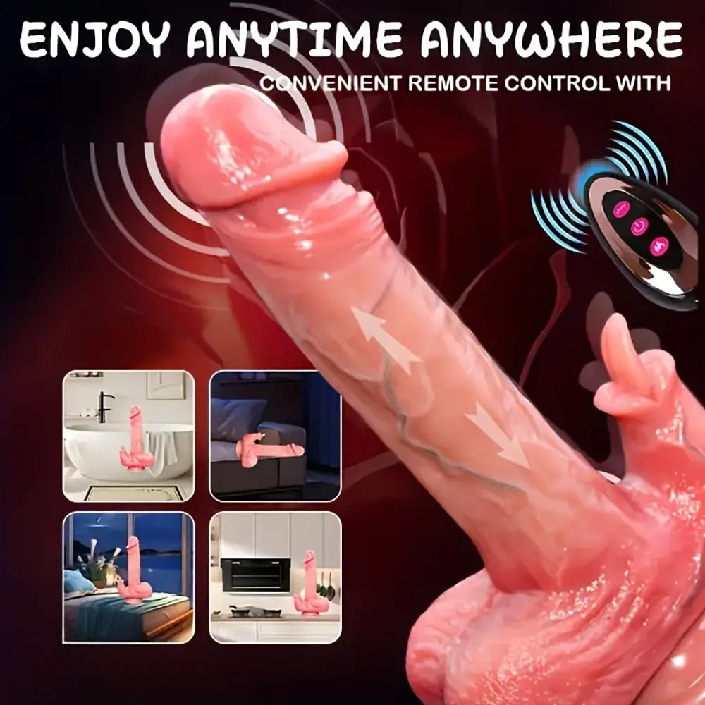 9.25in 5in1 Auto Heating Thrusting Rocking Vibrating Remote Control Dildo