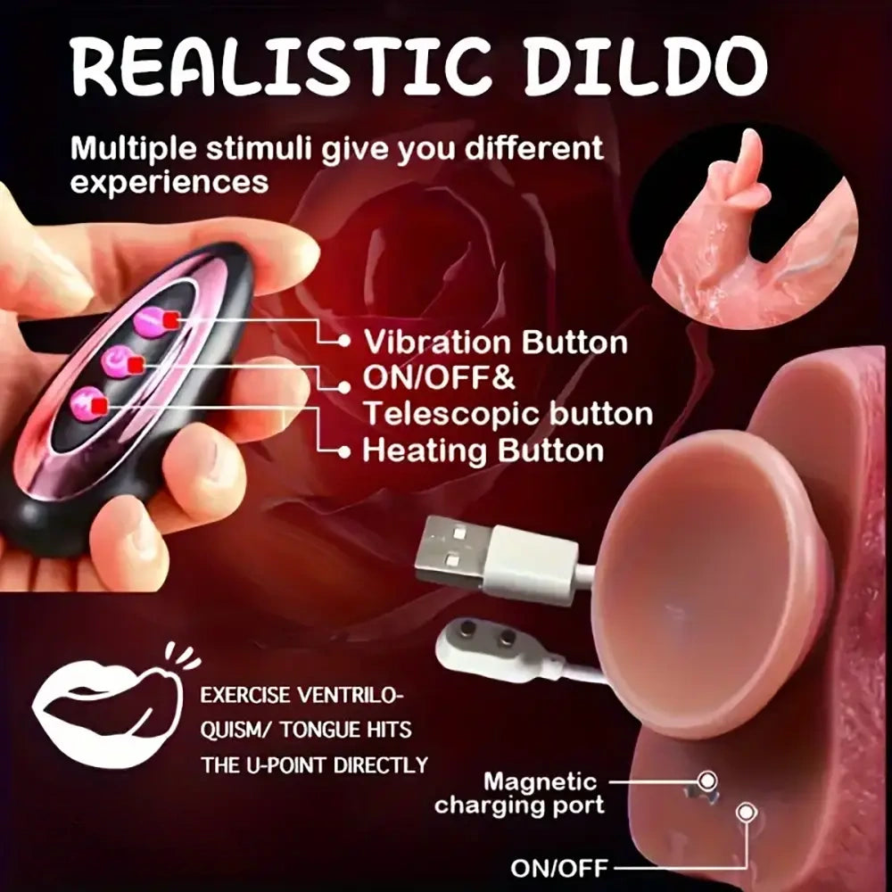 9.25in 5in1 Auto Heating Thrusting Rocking Vibrating Remote Control Dildo
