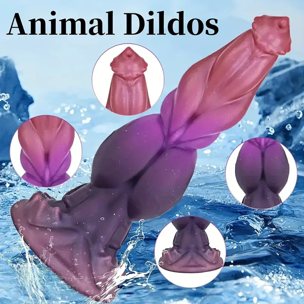 9.25in Fantasy Animal Shaped Knot Monster Silicone Soft Dog Dildo