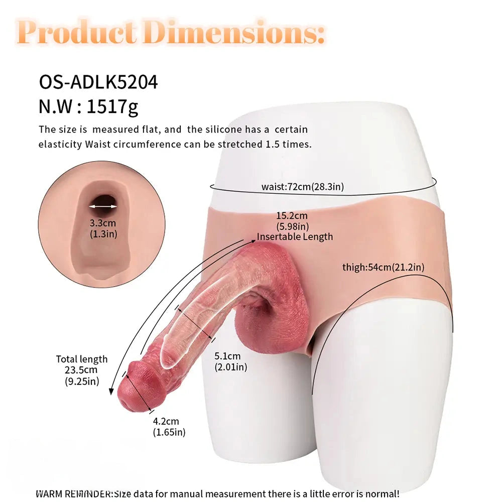 9.25in Hollow Penis Dildo Sleeve Silicone Soft Pants For Hands-Free Play