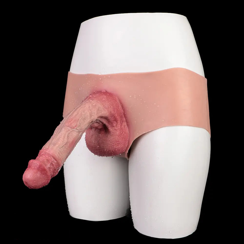 9.25in Hollow Penis Dildo Sleeve Silicone Soft Pants For Hands-Free Play