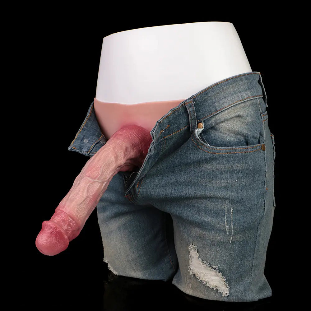 9.25in Hollow Penis Dildo Sleeve Silicone Soft Pants For Hands-Free Play