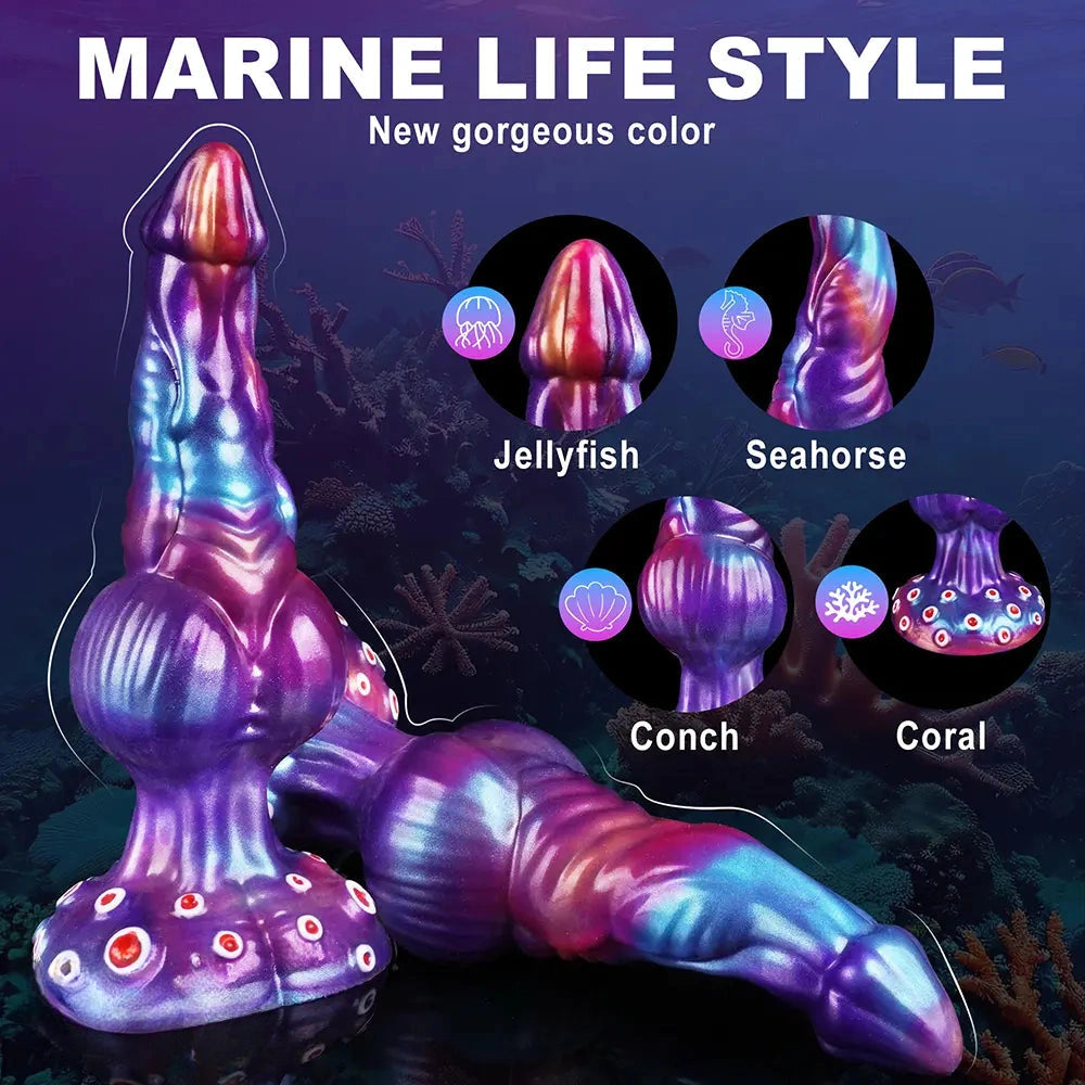 9.25in Jellyfish Seahorse Conch Coral Fantasy Creature Knot Big Dildo