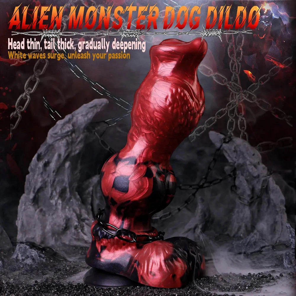 9.25in Knotted Dog Silicone Monster Creature Dildo Couple Foreplay Item