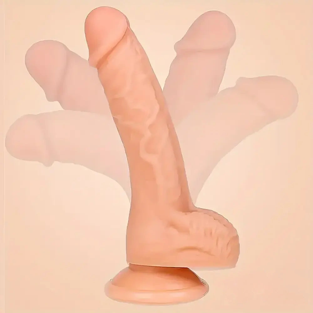 9.25in Lifelike Large PVC Skin Soft Dildo With Curved Shaft And Balls