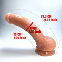 9.25in Lifelike Large PVC Skin Soft Dildo With Curved Shaft And Balls