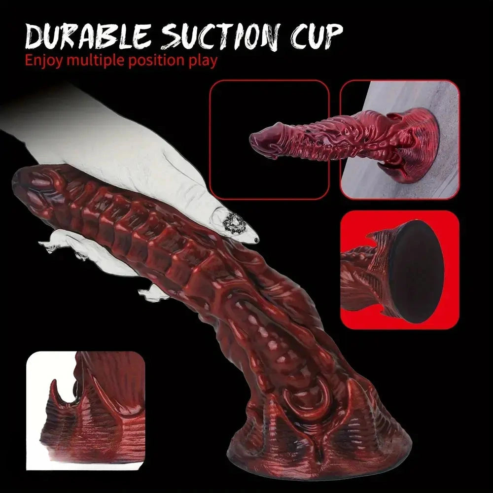 9.25in Monster Thick Knotted Penis For Women Dragon Red Silicone Anal Dildo