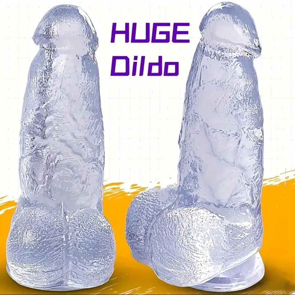 9.25in Realistic Clear Rubber Dildo With Small Conical Head Adult Toy