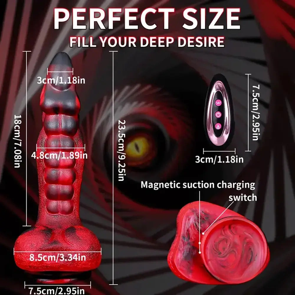 9.25in Retractable Heating Remote Control Vibrating Silicone Dildo
