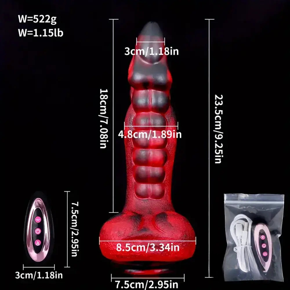 9.25in Retractable Heating Remote Control Vibrating Silicone Dildo