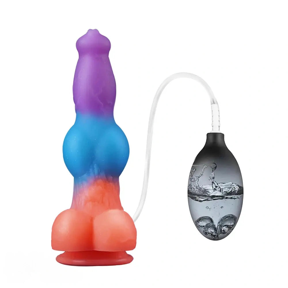 9.25in Vibrating Ejaculating Dog Knot Silicone Luminous Dildo For Love