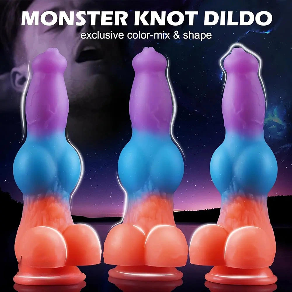 9.25in Vibrating Ejaculating Dog Knot Silicone Luminous Dildo For Love