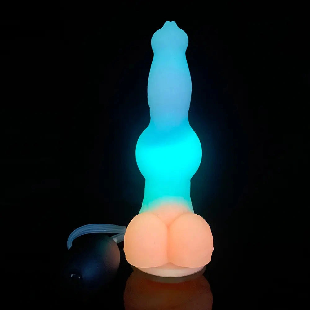 9.25in Vibrating Ejaculating Dog Knot Silicone Luminous Dildo For Love