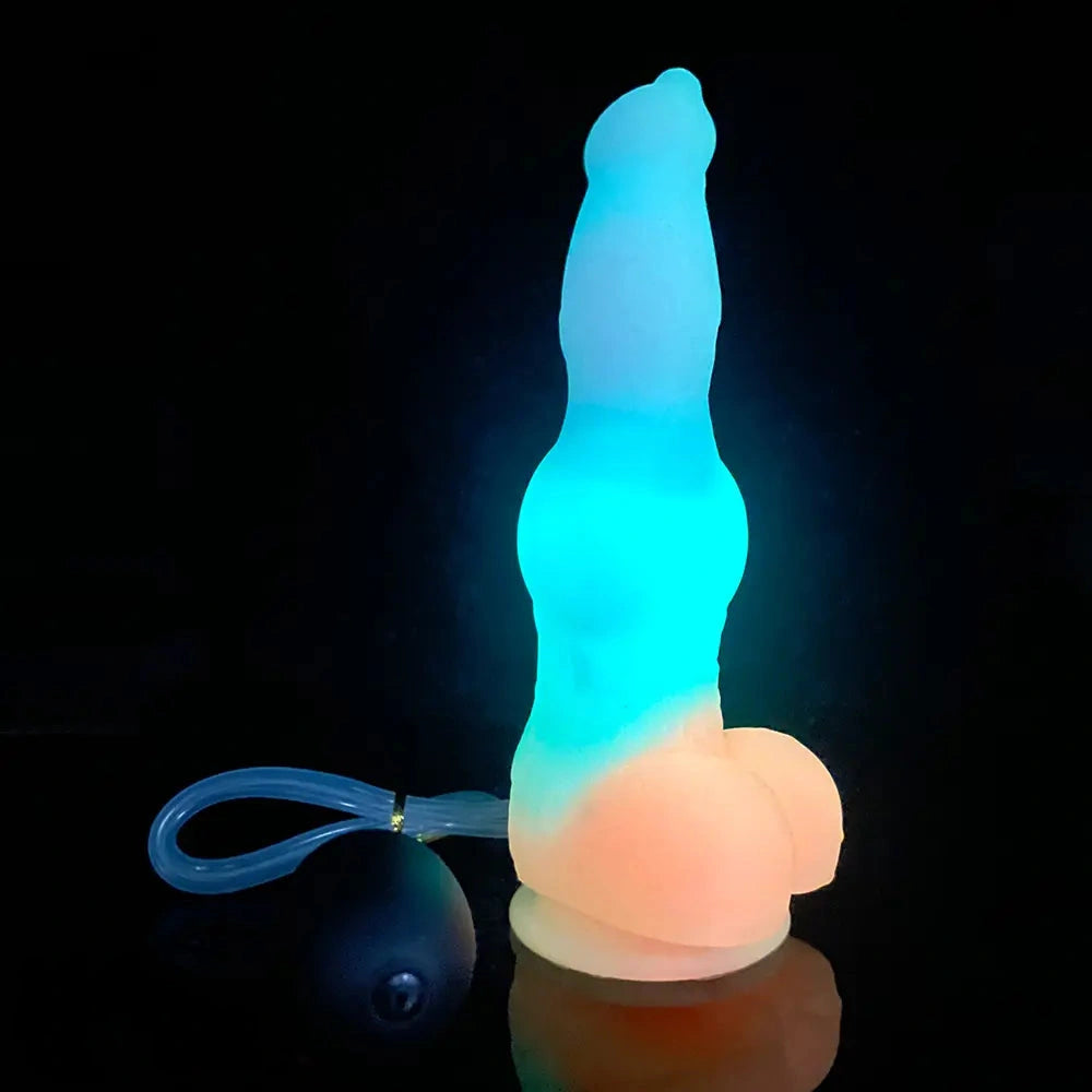 9.25in Vibrating Ejaculating Dog Knot Silicone Luminous Dildo For Love