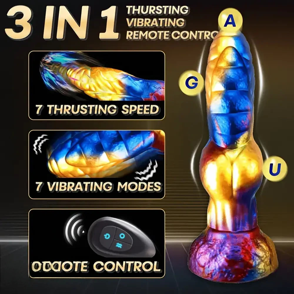9.29in 3in1 Fantasy knot Vibrating Thrusting Remote Control Odd Dildo