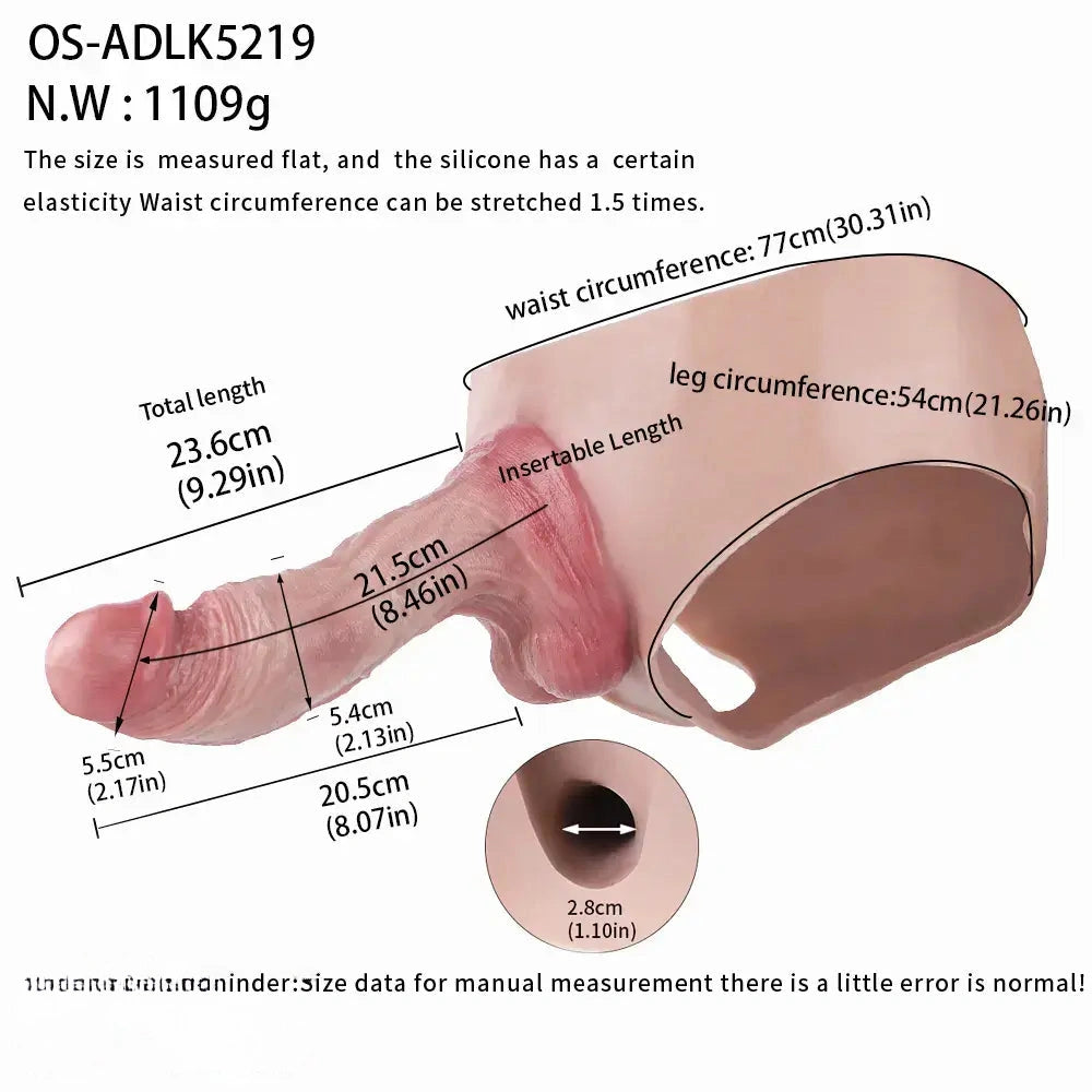 9.29in Silicone Dildo Leather Pants Strap on Realistic Skin Feeling Dildo