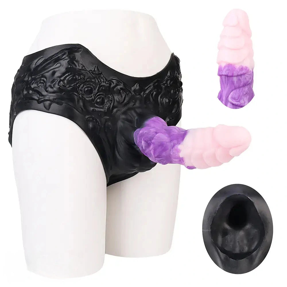 9.37in Silicone Strap-on Wearable Dildo Panty Hollow Monster Odd Dildo
