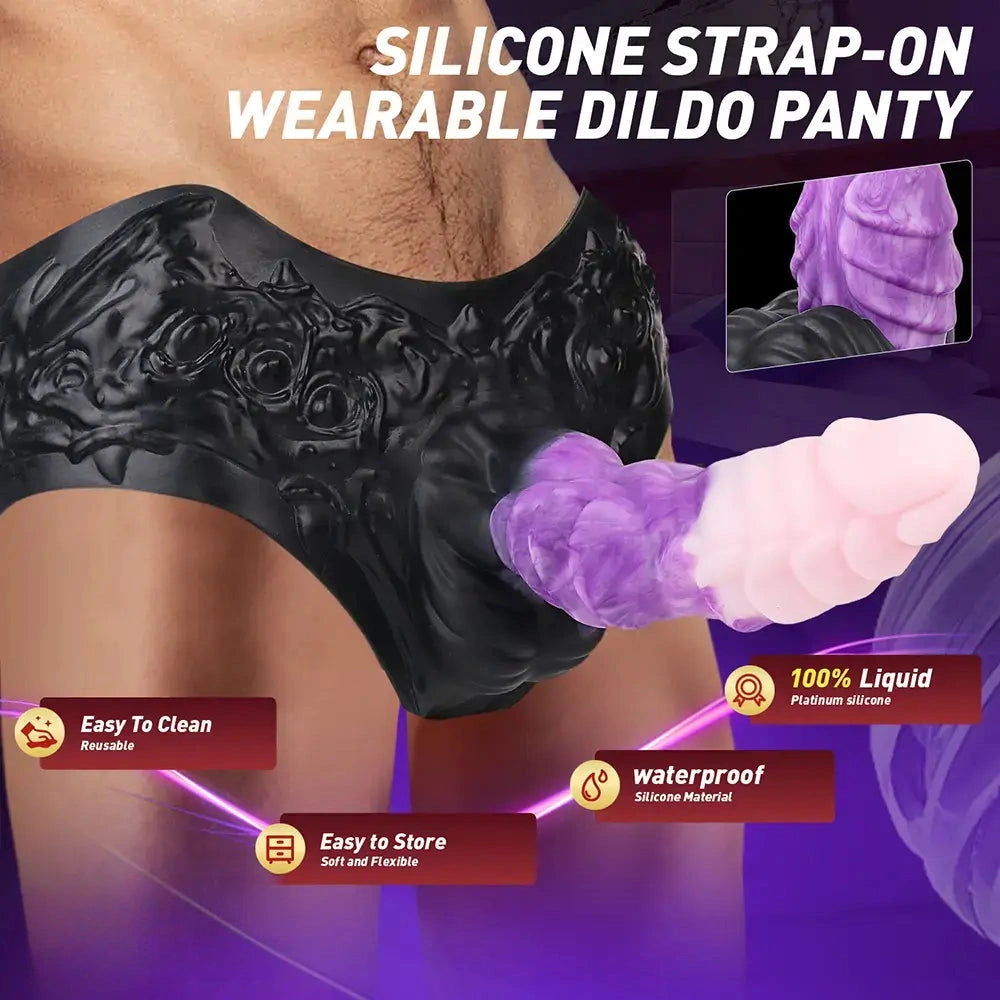 9.37in Silicone Strap-on Wearable Dildo Panty Hollow Monster Odd Dildo