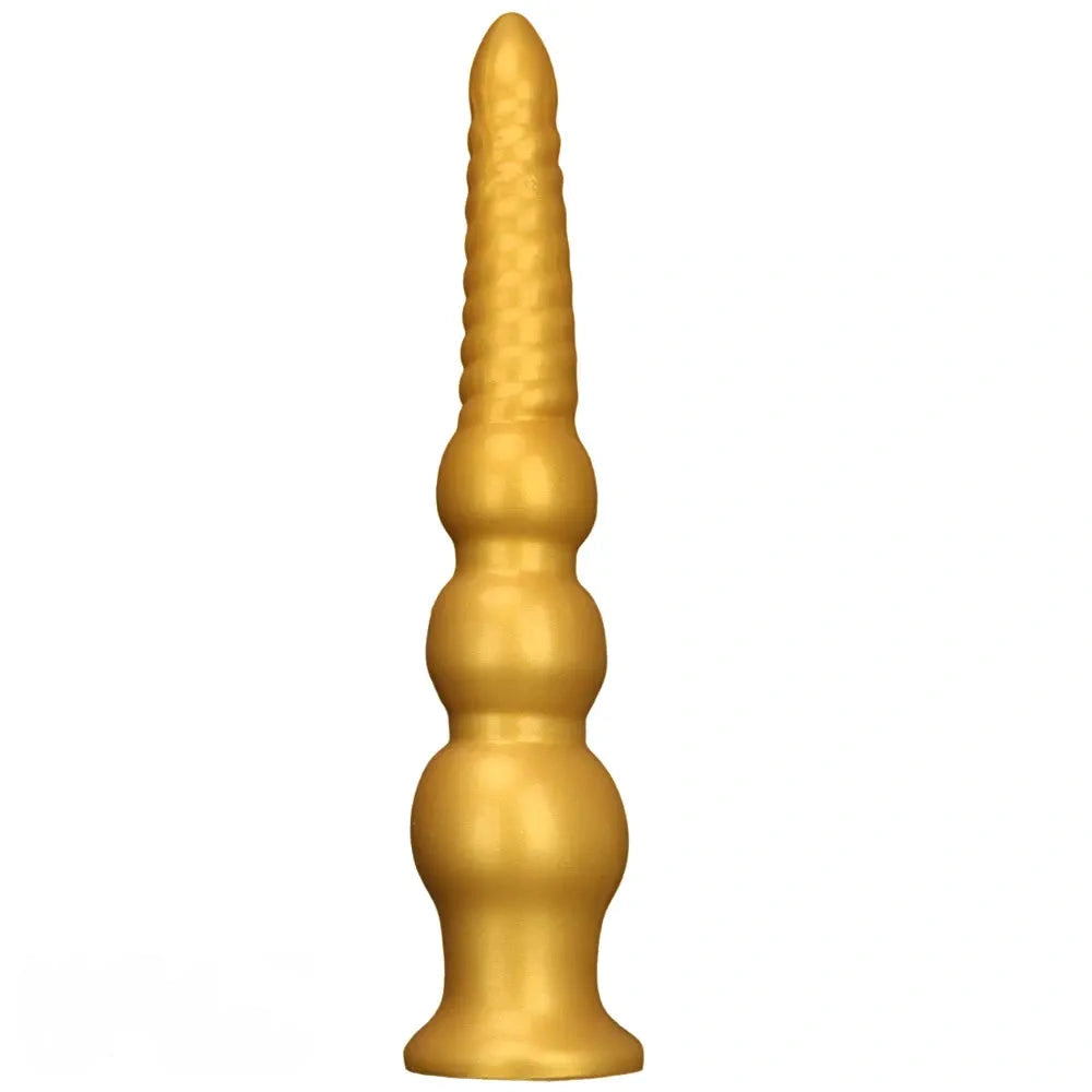9.44in 13.38in Gold Silicone Pointed Thread Long Large Soft Dildo