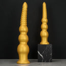 9.44in 13.38in Gold Silicone Pointed Thread Long Large Soft Dildo