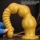 9.44in 13.38in Gold Silicone Pointed Thread Long Large Soft Dildo