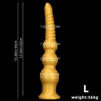 9.44in 13.38in Gold Silicone Pointed Thread Long Large Soft Dildo